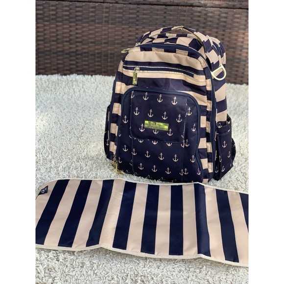 Ju-Ju-Be Handbags - Ju Ju Be Right Back Diaper Backpack Navy Admiral Nautical Anchor Changing Mat
